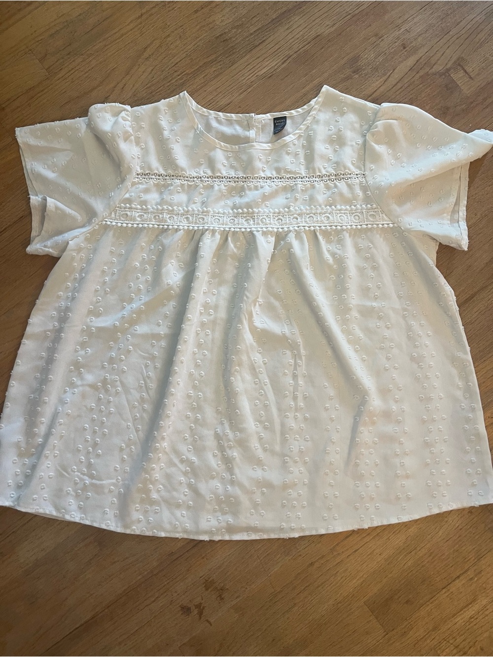 White Eyelet Peasant Blouse with Lace Trim